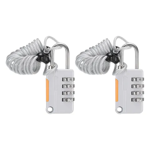 2 Pcs Luggage Lock, 4 Digit Combination Padlock and Flexible Gray Cable (90cm)