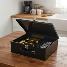Secure Fireproof Document Box with Carrying Handle - Large Capacity & Dual Lock