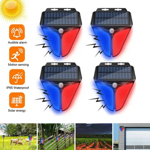 2/4Pcs LED Solar Alarm Strobe Light Lamps Motion Sensor Sound Security Outdoor