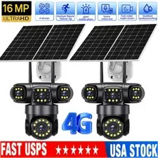 16MP 4G SIM Solar Battery Powered Outdoor Pan/Tilt Home Security Camera System