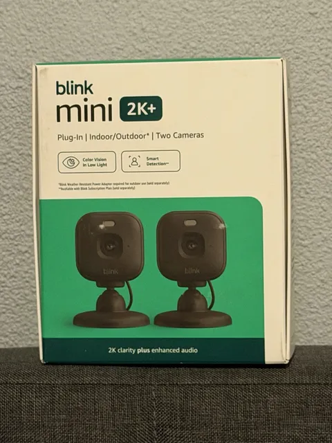 Blink Mini 2K+ Plug-in Indoor Camera night vision, motion detection – 2 cameras