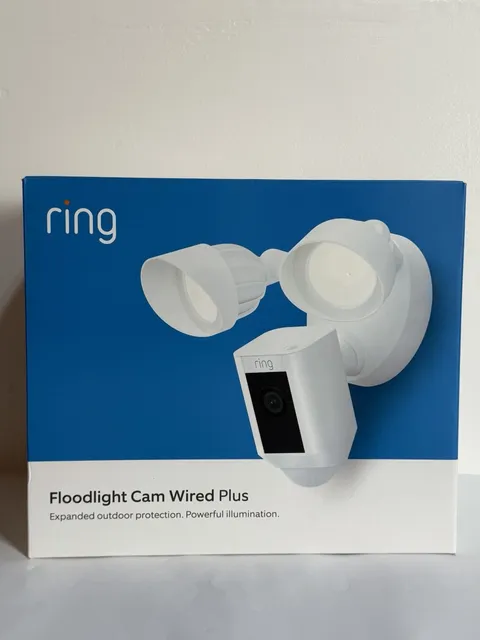 Ring Floodlight Cam Plus Outdoor Wired 1080p FHD Surveillance Camera White - NEW