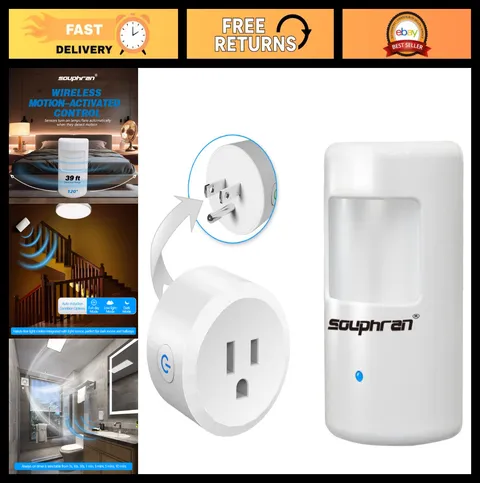 Wireless Motion Activated Light Control - Plug-in, 130 Ft Range, Adjustable Dete