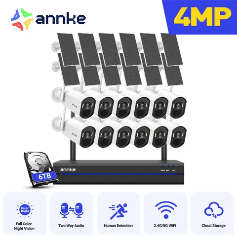 ANNKE 4MP Wireless Color Night Security Camera System Solar Battery 2-Way Audio