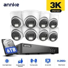 ANNKE 8CH DVR 5MP Two Way Audio Security Camera System AI Detection Color Night