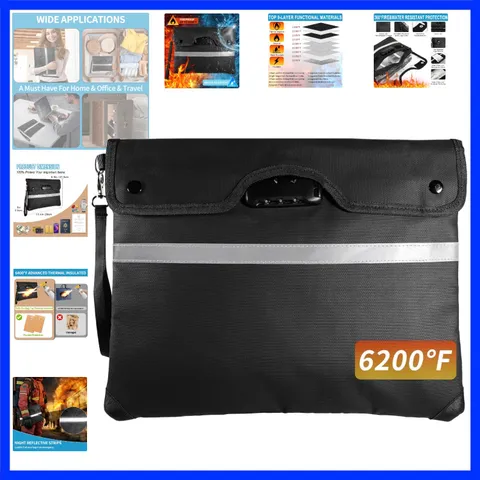 Fireproof Money Bag,A415*11.8'' 6200°F Fireproof,Waterproof,Extra Thick Firep...