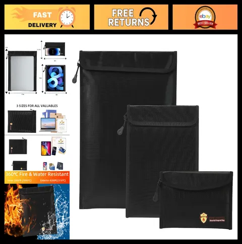 Fireproof Waterproof Document Bag Set - 3 Pcs Zipper Organizer for A4 A5 Files,
