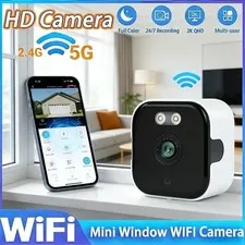 2K Window Security Camera 3MP Full Color Night Vision WiFi 2.4/5GHz Indoor Mount