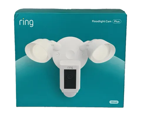 Ring Floodlight Cam Plus Outdoor Wired 1080p FHD Surveillance Camera White - NEW