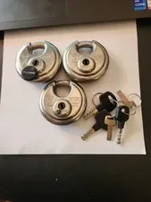 Lot Of 3 Abus 20/70mm Stainless Steel Diskus Locks   3 Keys Good