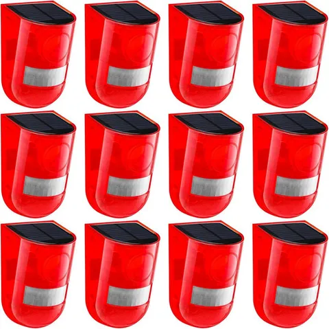 Qualirey Solar Sound and Light Alarm Motion Sensor 129db Outdoor Security Red