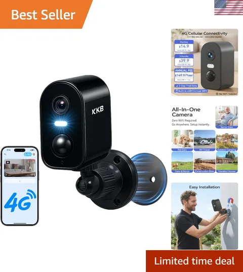 No WiFi Security Camera, 4G LTE Cellular Security Camera Battery Powered with...