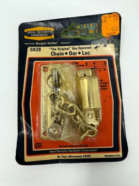 IDEAL SK28 SECURITY CHAIN DOOR LOCK  KEY OPERATED DOOR CHAIN BRASS USA VINTAGE