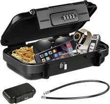 HUANLANG Portable Safe Lock Box with Combination Lock Mini Beach Travel Safe Wat