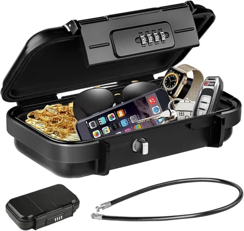 HUANLANG Portable Safe Lock Box with Combination Lock Mini Beach Travel Safe Wat