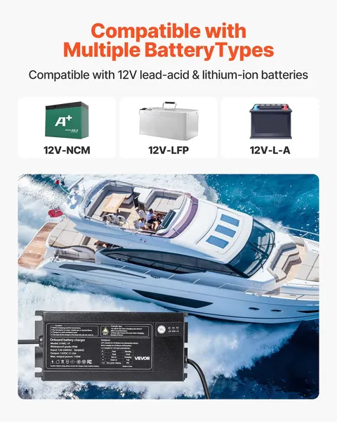 Marine Battery Charger, 1-Bank, 10A 12V Onboard Boat Charger, IP68 Waterproof S