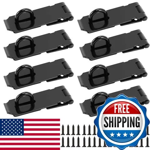 JOIKIT 8 Pack 4 Inch Black Stainless Steel Door Locks Hasp Latch, Padlock Hasp
