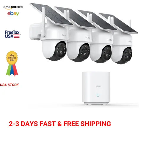 Wireless Outdoor Security Camera System 4 Camera Kit Solar Powered 2K Night