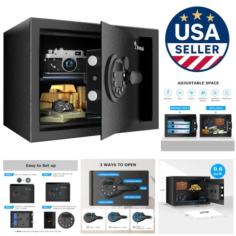 Secure 0.6 Cubic Feet Steel Safe Box with Removable Shelf for Home and Office