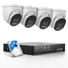 POE Security Camera System, 4pcs 5MP Indoor Outdoor PoE Cameras, Color Night ...