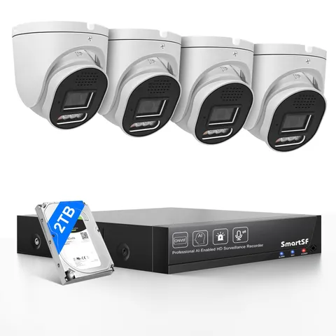 POE Security Camera System, 4pcs 5MP Indoor Outdoor PoE Cameras, Color Night ...