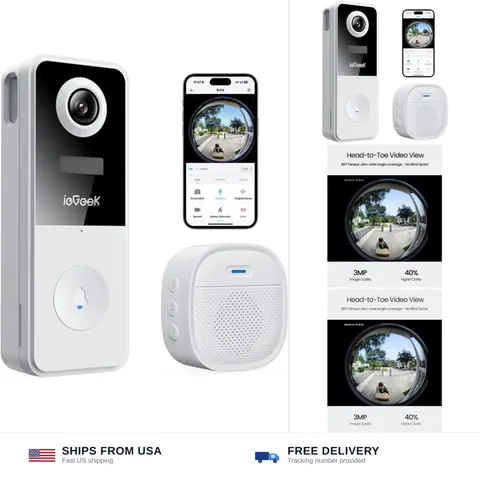 ieGeek Video Doorbell Camera Wireless, Head-to-Toe 180° Ultra View Battery Po...
