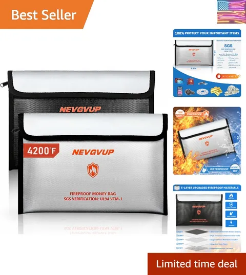 4200°F Fireproof Money Bag for Cash -Heat Insulated, 9.8 x 6.5 Fireproof Docu...