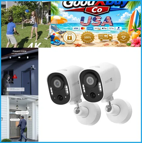 Wireless Security Camera 4K 2 Pack Battery Powered Wi-Fi IP65 Indoor Outdoor