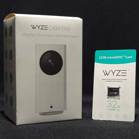 Wyze Cam Pan 1080p WiFi Indoor IP Camera Pan/Tilt/Zoom + 32gb microSD card