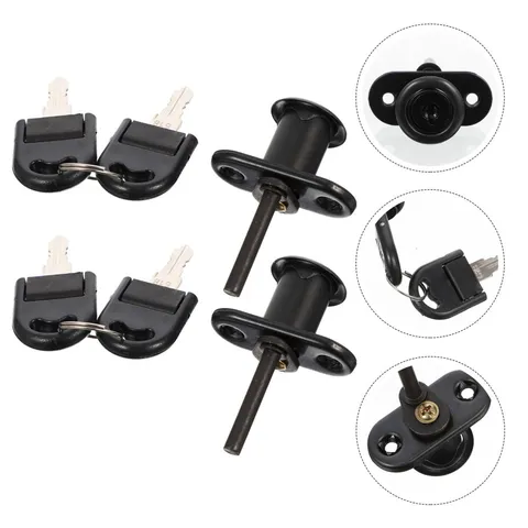 2Pcs Black Steel Furniture Lock Hardwares Triple Drawer Lock Durable for Home
