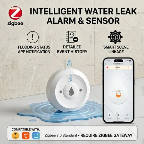 Zigbee Water Leak Sensor Smart Home Flood Overflow Detector Alarm Tuya Smart