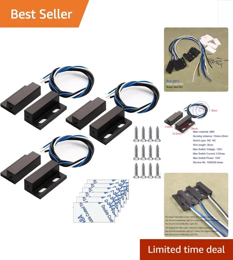 3 Sets Black Magnetic Door Contact Reed Switches—Ideal for Security Systems