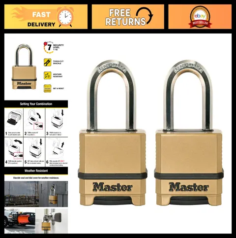 Heavy Duty Combination Padlock 2-Pack - Outdoor Security Lock, Weather Resistant