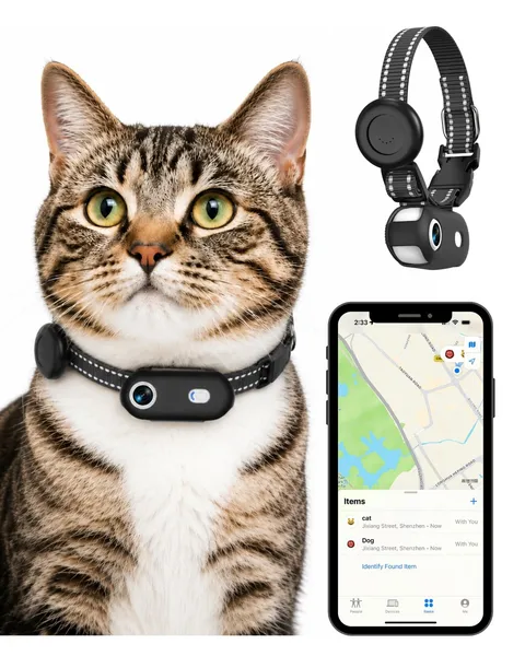 Seworinout Cat Camera Collar with Phone App & Tracker Tag Pet POV Cam