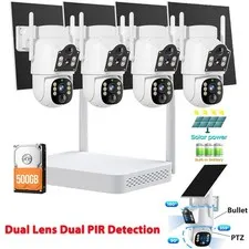 Dual Lens Solar Security Camera Wireless 10CH Motion Detection Spotlight System