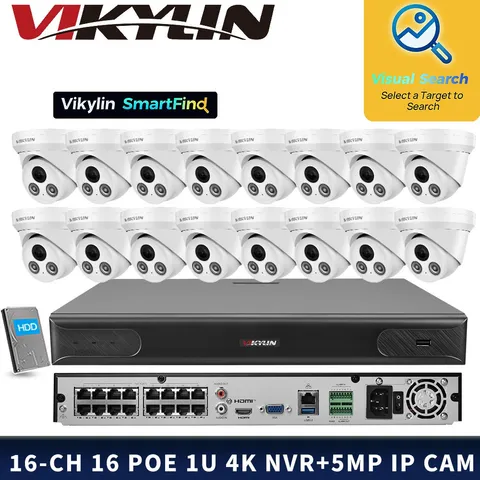 VIKYLIN SmartFind 16POE 16CH NVR System Wired 5MP IP Camera Motion Detection Lot