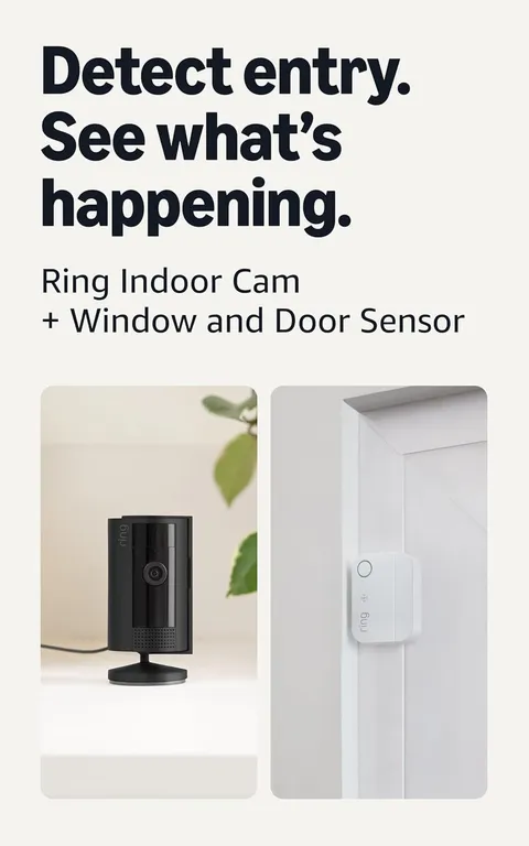 Ring Indoor Cam (2nd Gen), Black with Window and Door Sensor (newest model)