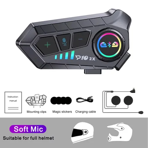 1/2X Motorcycle Intercom Headset Helmet BT 5.3 for 2 Riders Intercommunicator 30