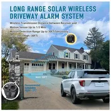 Remote Doorbell Driveway Alarm - Solar Powered Motion Sensor