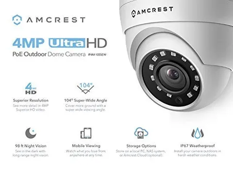 Amcrest 4MP UltraHD POE Security Camera Outdoor Camera Eyeball Dome IP4M-1055EW