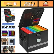 Fireproof File Organizer Box with Lock & Handle, Portable Document Storage, Lids