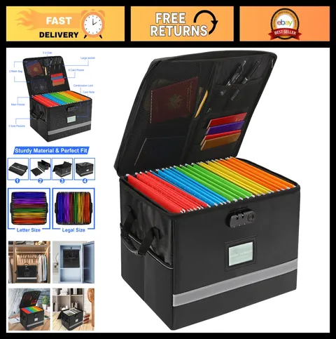 Fireproof File Organizer Box with Lock & Handle, Portable Document Storage, Lids