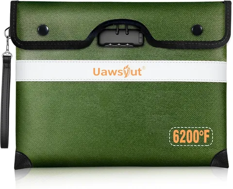 6200℉ Fireproof Document Bag with Lock, Portable Money Bag, Water Resistant Enve