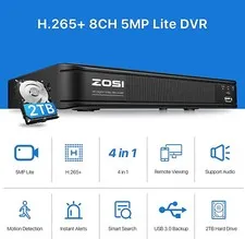 ZOSI H.265 5Mp-Lite HD 8CH DVR System 2TB Hard Drive AI Human Vehicle Detection