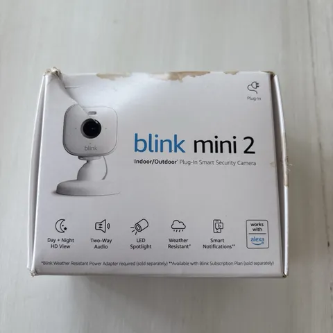 Blink Mini 2 Indoor & Outdoor White Plug-in Smart Security Camera HD Night Alexa