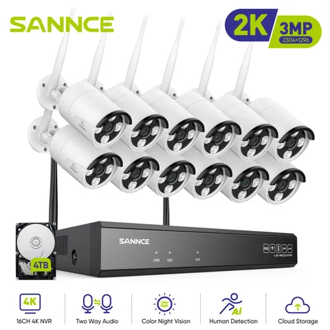 SANNCE 8MP 16CH NVR Wireless 3MP Outdoor Security Camera System Two Way Audio AI
