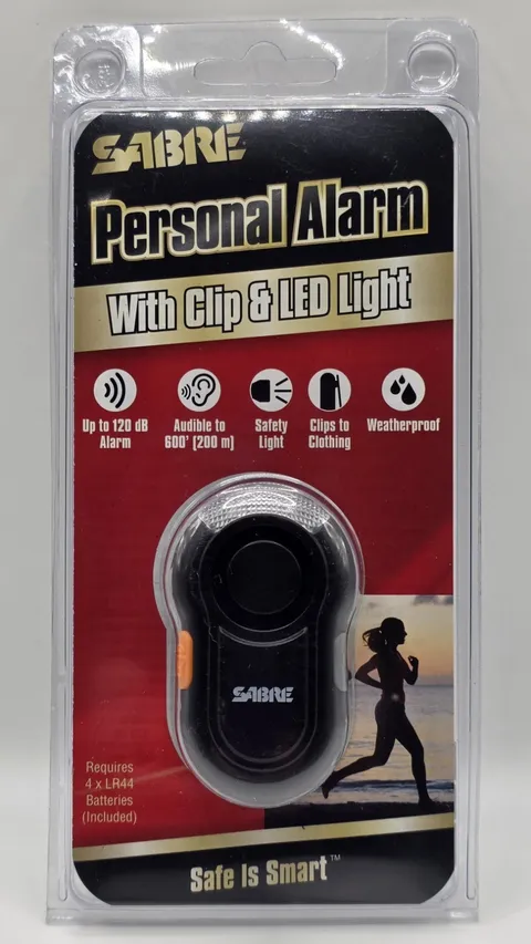 SABRE Personal Alarm 120 dB, clips to clothing, runner alarm