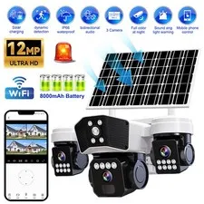 3 Lens Camara De Seguridad Solar Inalambricas Para Exterior Con Vision Nocturna