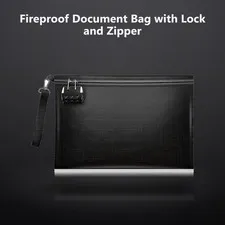 Fireproof Document Bag with Lock and Zipper, 13.8"x9.8"x0.8" Holder for Cash,...