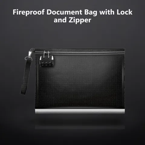 Fireproof Document Bag with Lock and Zipper, 13.8"x9.8"x0.8" Holder for Cash,...